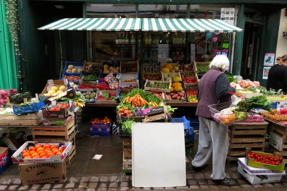 shop front with colourful produce