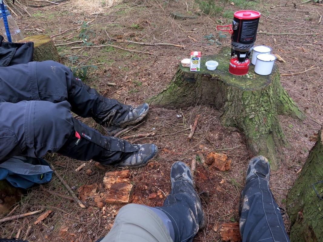muddy boots and legs and tea stuff