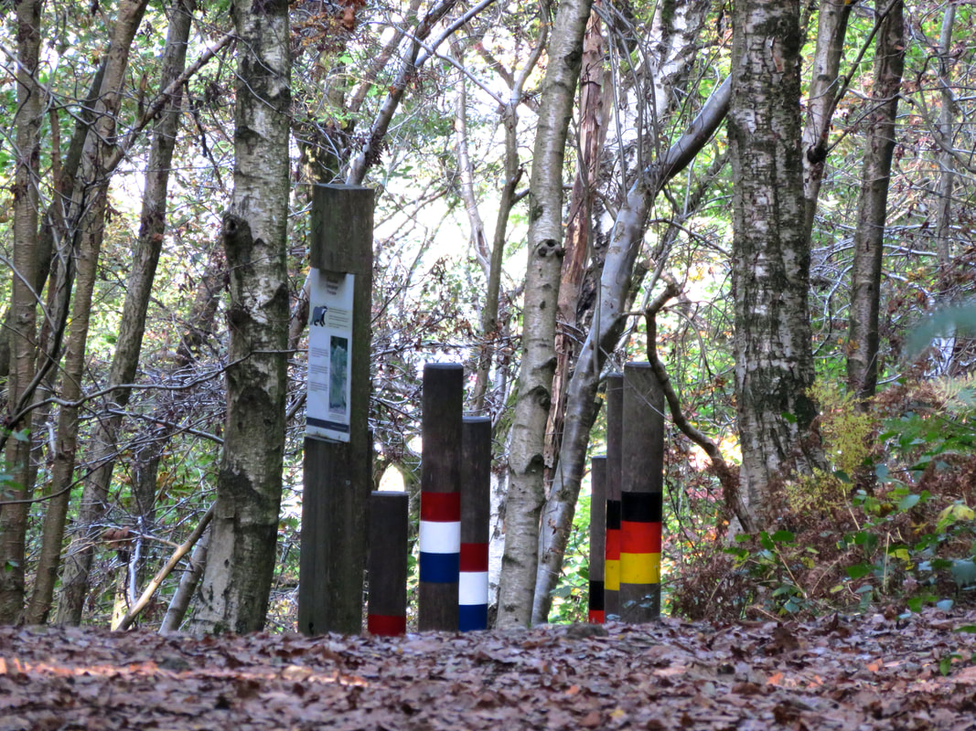 footpath marked with posts painted with flags