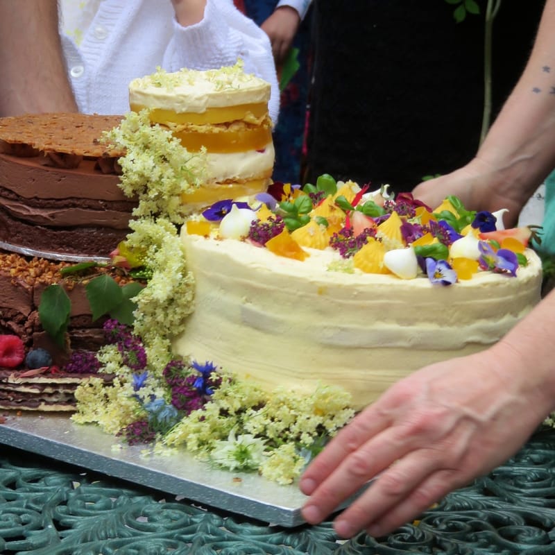 cakes with flowers and fruit