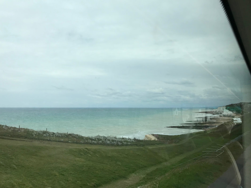 view of sea from bus window