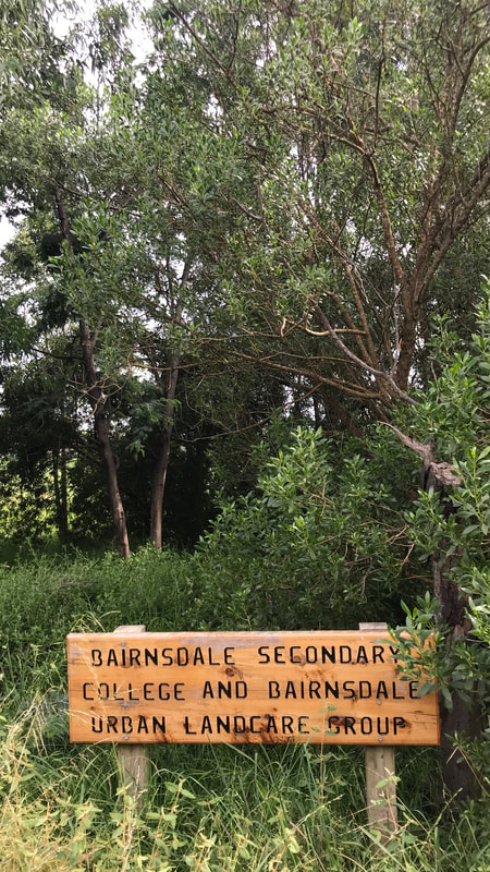 Sign noting the work of Bairnsdale Secondary College and the Bairnsdale Urban Landcare Group