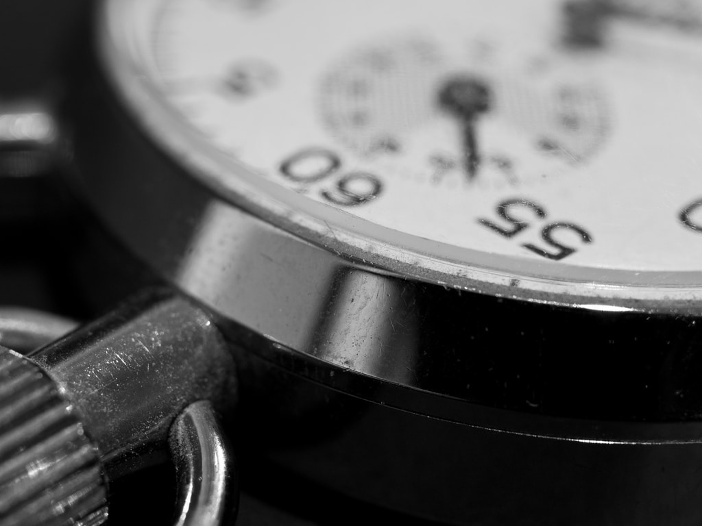 Black and white close up of stopwatch