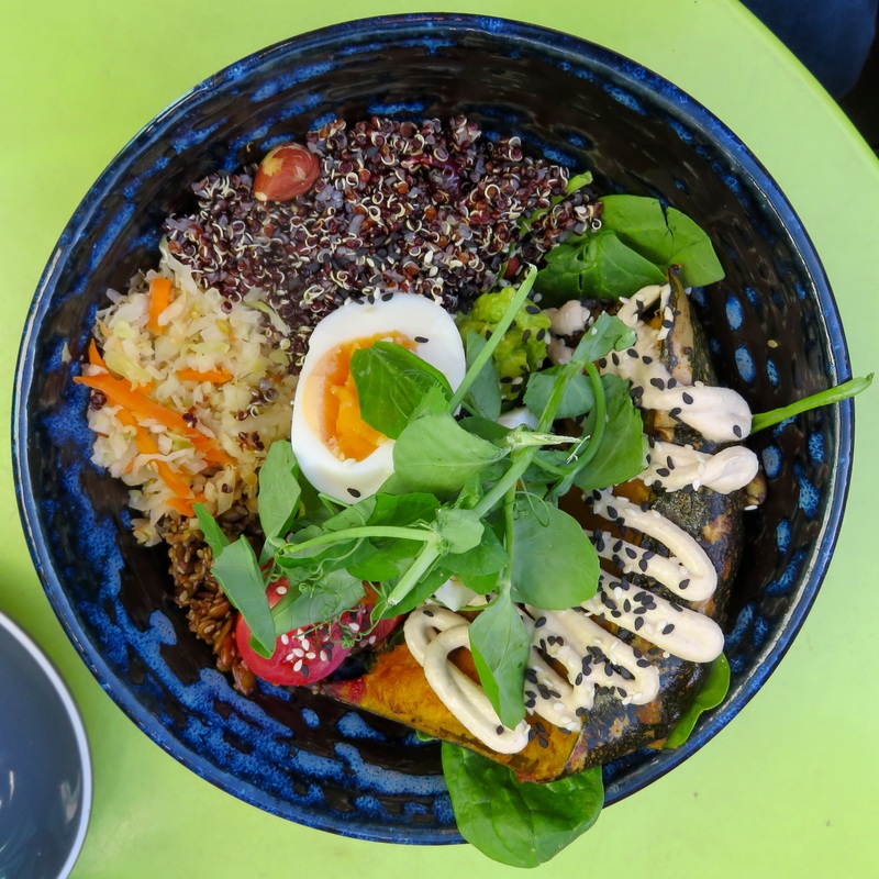 Bowl of food - grains, veg, egg