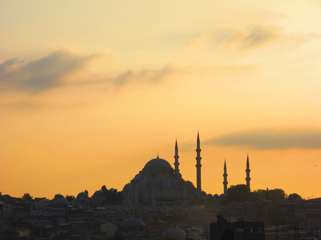 Turkish buildings and yellow sky
