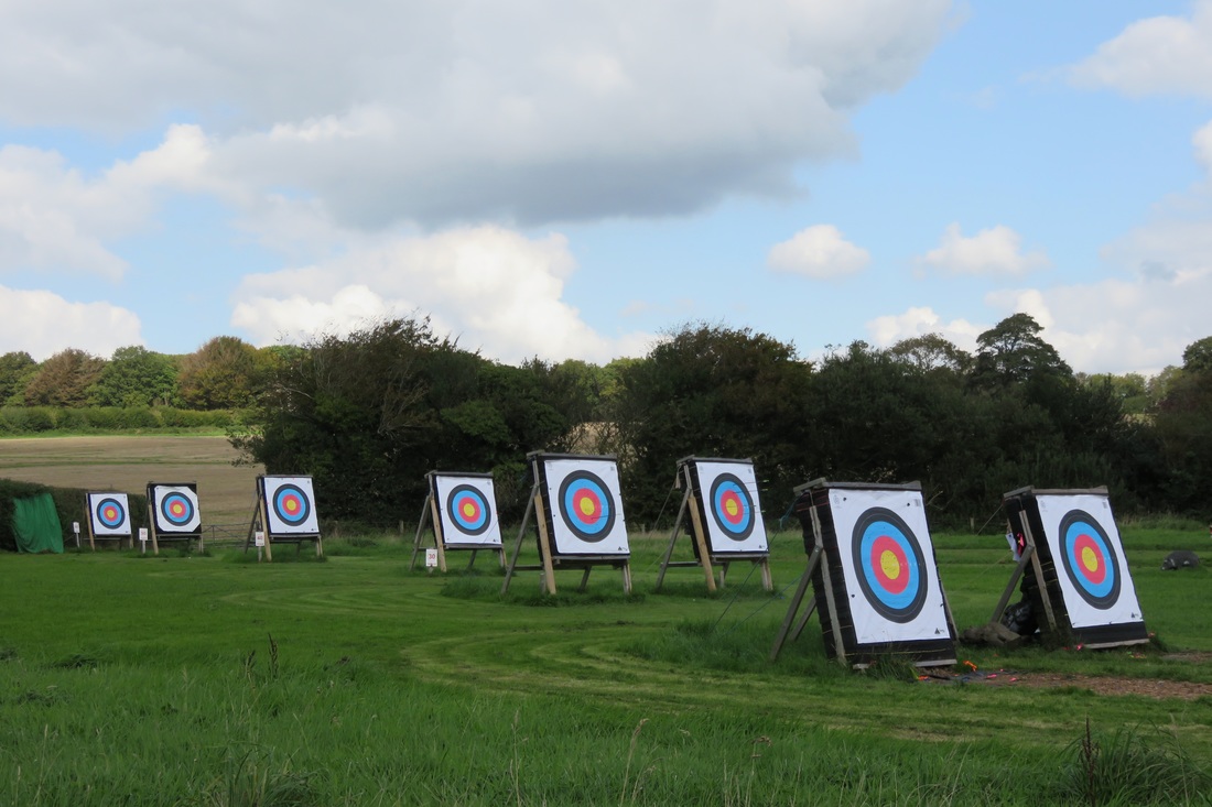 Archery targets in field
