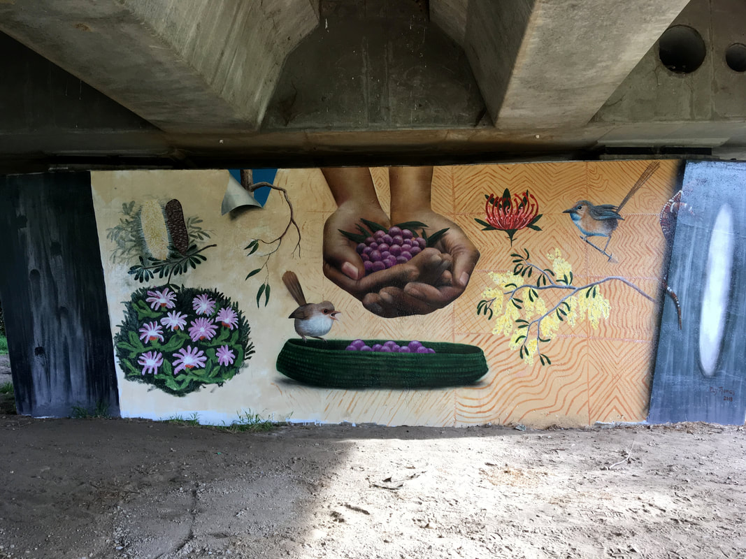 Mural painted under a bridge