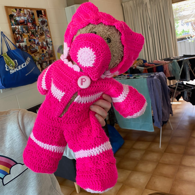 Teddy bear in a pink outfit