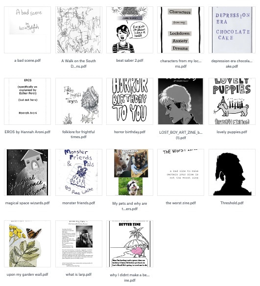 screen cap of the front cover of many zines to download